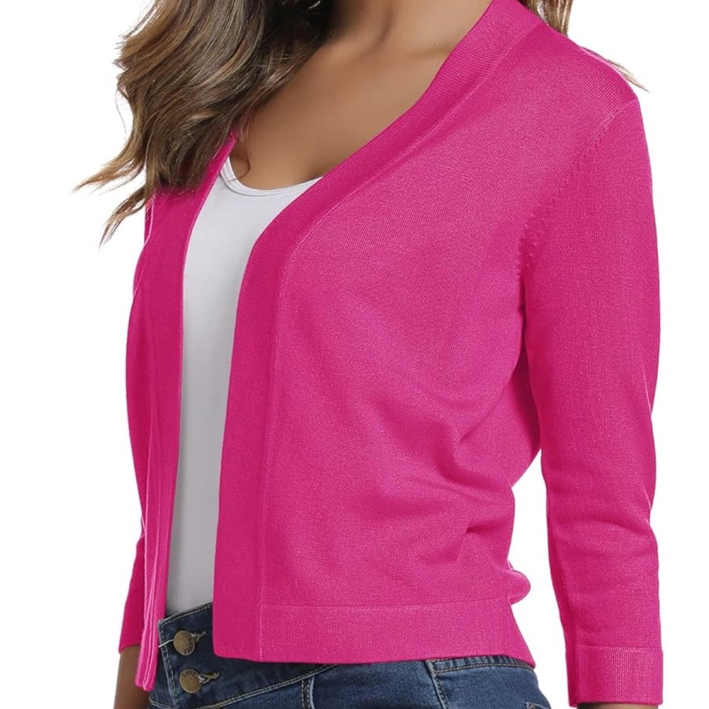 New Urban Coco 3/4 Sleeve Cropped Pink Cardigan